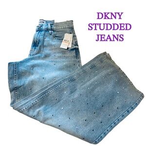 DKNY Light Blue Studded Wide Leg Jeans